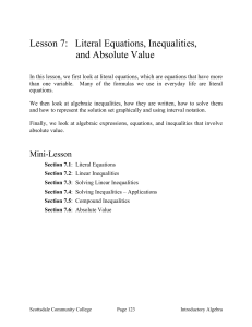 Lesson 7: Literal Equations, Inequalities, and Absolute Value