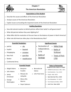 Chapter 7 The American Revolution Declaration of