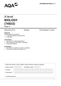 A-level Biology Specimen question paper Paper 2