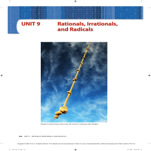 UNIT 9 Rationals, Irrationals, and Radicals