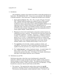 1 Limno.09.13.N Nitrogen A. Introduction After phosphorus