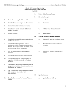 Course Objectives / Outline MLAB 1235 Immunology/Serology 1