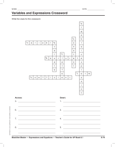 Variables and Expressions Crossword