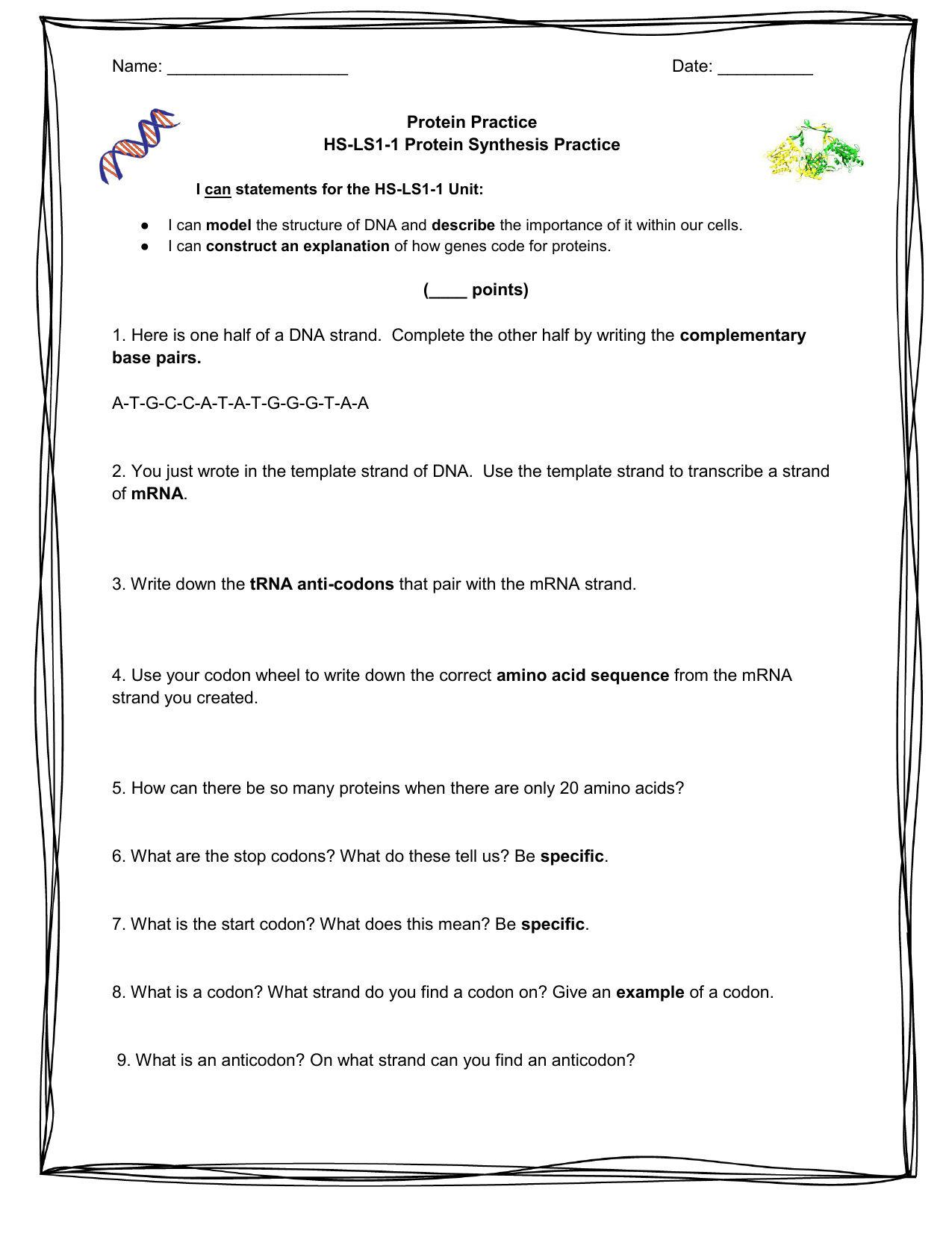 HS-LS24-24 Protein Synthesis Practice.docx Inside Protein Synthesis Review Worksheet Answers