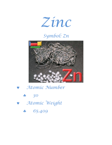 Symbol: Zn Atomic Number 30 Atomic Weight 65.409