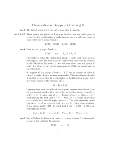 Classification of Groups of Order n ≤ 8