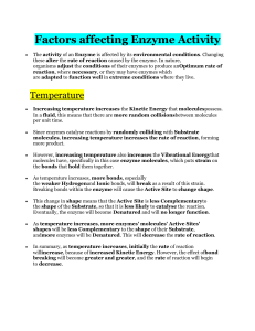 Factors affecting Enzyme Activity