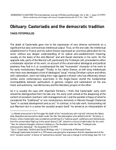 Obituary: Castoriadis and the democratic tradition