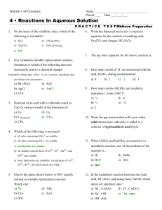 4 • Reactions In Aqueous Solution