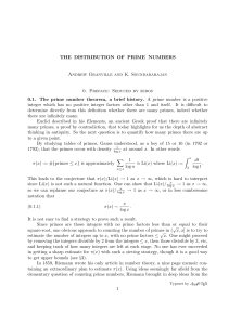 THE DISTRIBUTION OF PRIME NUMBERS Andrew Granville and K