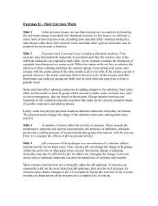 Enzymes II – How Enzymes Work