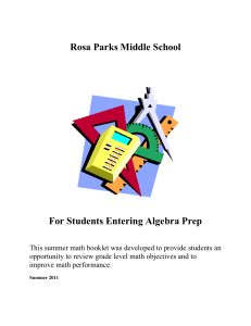 Algebra Prep. Summer Mathematics Packet