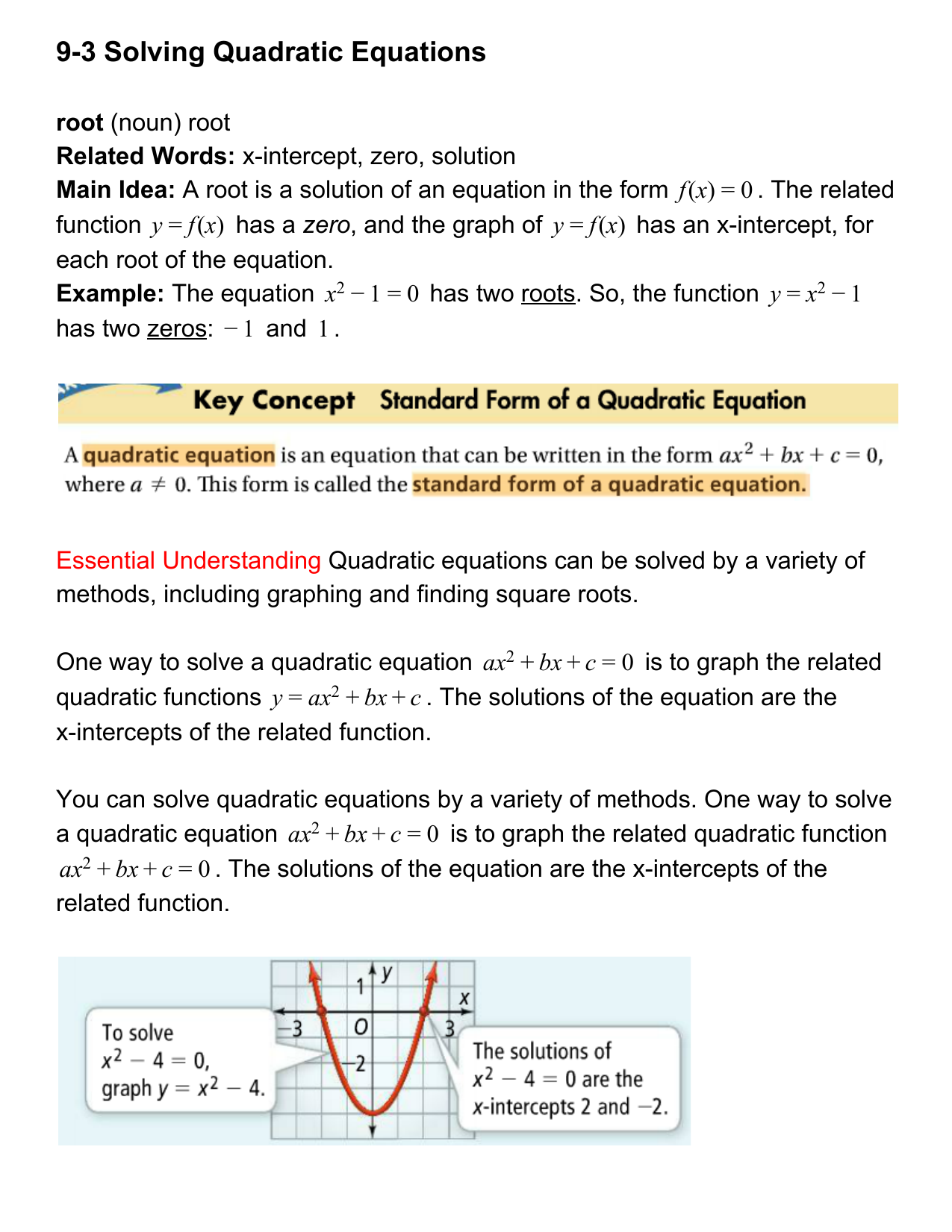 93 Solving Quadratic Equations