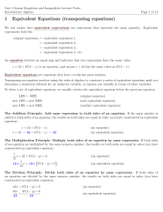1 Equivalent Equations (transposing equations)