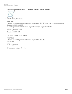 ALGEBRA Quadrilateral ABCD is a rhombus. Find each value or