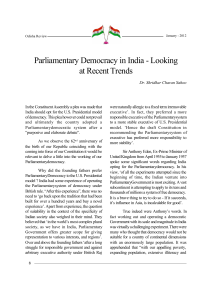 Parliamentary Democracy in India - Looking at Recent