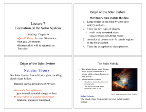 Lecture 7 Formation of the Solar System Nebular Theory