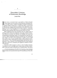 Thucydides` Criticism of Democratic Knowledge