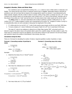 Avogadro`s Number, Moles and Molar Mass