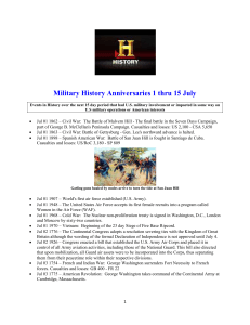 Military History Anniversaries 1 thru 15 July