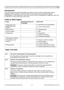 B1 Characteristics and classification of living organisms