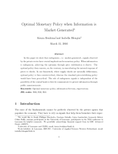 Optimal Monetary Policy when Information is - HEC Lausanne