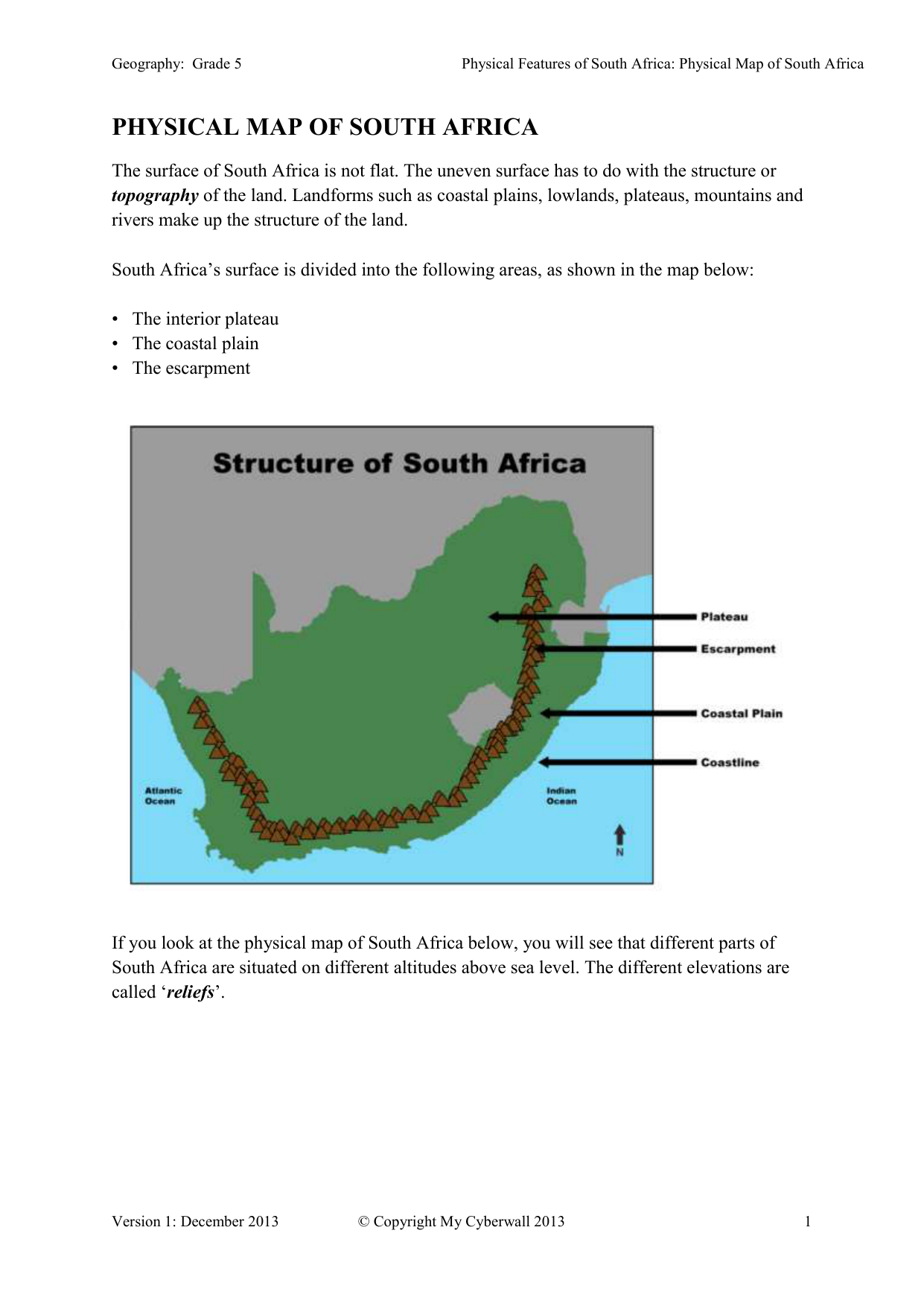 Physical Map Of South Africa Grade 5 Physical Map Of South Africa