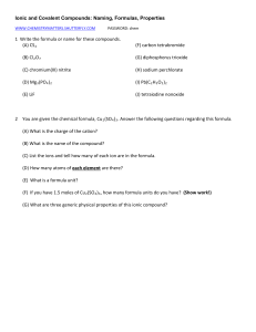 Ionic and Covalent Compounds: Naming, Formulas, Properties 1