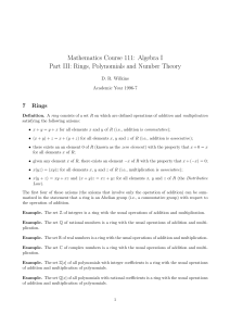 Mathematics Course 111: Algebra I Part III: Rings