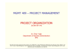 MGMT 409 – PROJECT MANAGEMENT PROJECT ORGANIZATION