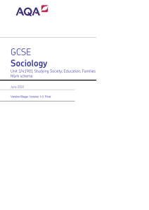 GCSE Sociology Mark scheme Unit 01 - Studying Society