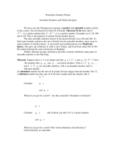 Worksheet Number Fifteen Amicable Numbers and Thabit ibn Qurra