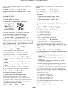 Atomic Concepts and Nuclear Chemistry Regents Review Page 1 A