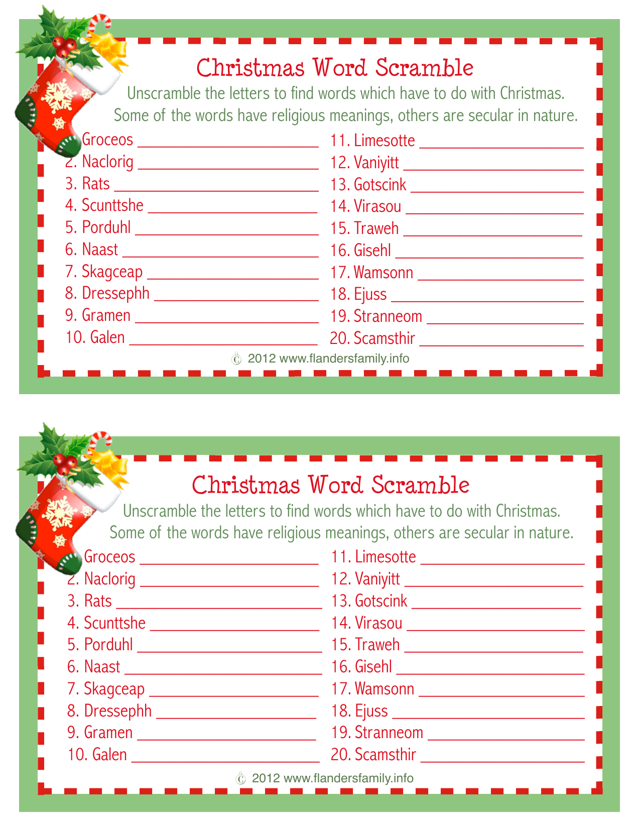Free Printable Christmas Words