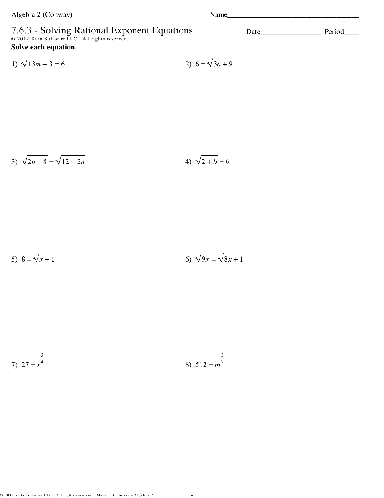 25.25.25 - Solving Rational Exponent Equations For Solving Exponential Equations Worksheet
