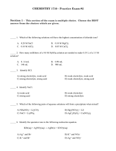 CHEMISTRY 1710 - Practice Exam #2