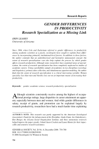 Gender Differences in Productivity: Research Specialization as a