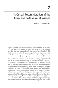 a Critical Reconsideration of the Ethos and autonomy of Science