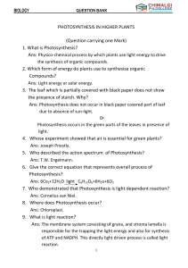 Chapter 13 Photosynthesis in Higher Plants Question Bank