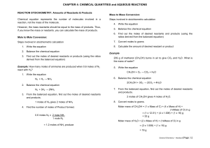 CHAPTER 4: CHEMICAL QUANTITIES and AQUEOUS REACTIONS