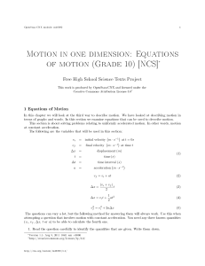 Motion in one dimension: Equations of motion