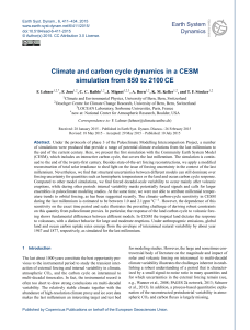 Climate and carbon cycle dynamics in a CESM simulation from 850