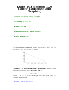 Math 103 Section 1.2: Linear Equations and Graphing