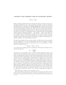 HANDOUT TWO: KEPLER`S LAWS OF PLANETARY MOTION