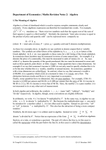 Department of Economics | Maths Revision Notes 2: Algebra