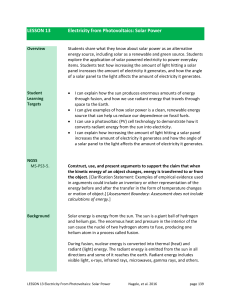 LESSON 13 Electricity from Photovoltaics: Solar Power