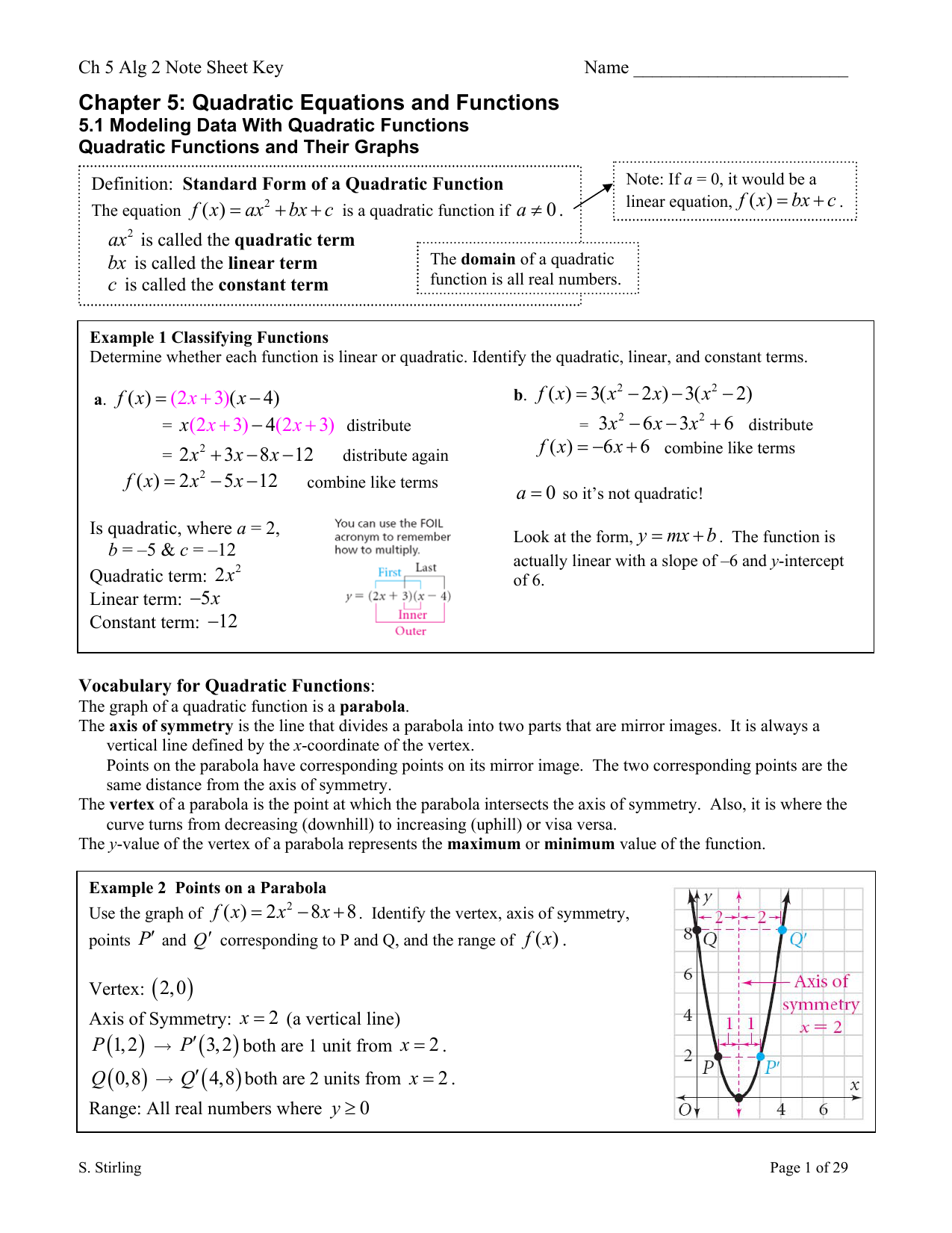 Chapter 5 Quadratic Equations And Functions Chapter 5 Quadratic Equations And Functions
