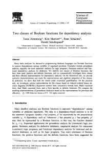 Two classes of Boolean functions for dependency analysis