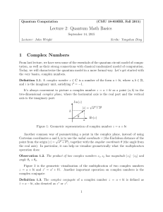 Lecture 2: Quantum Math Basics 1 Complex Numbers