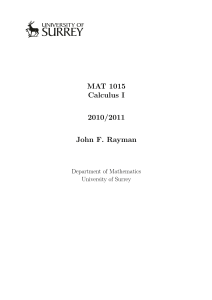 MAT 1015 Calculus I 2010/2011 John F. Rayman